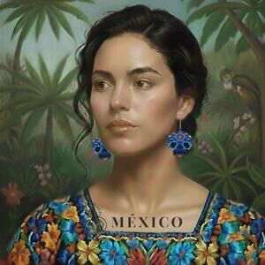 Mexican earrings skull blue  desing